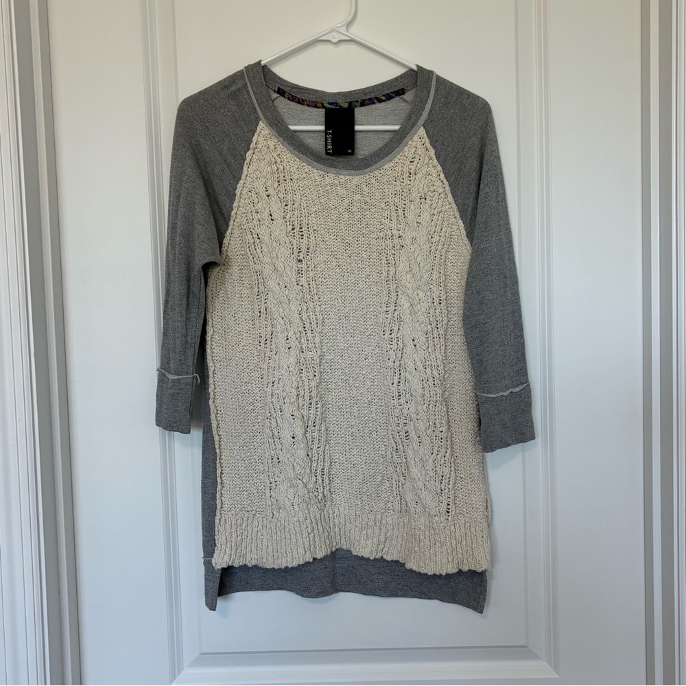 Dolan Half Sleeve Knit Crochet Ivory Raglan Gray  Women's Sweater T Shirt XS